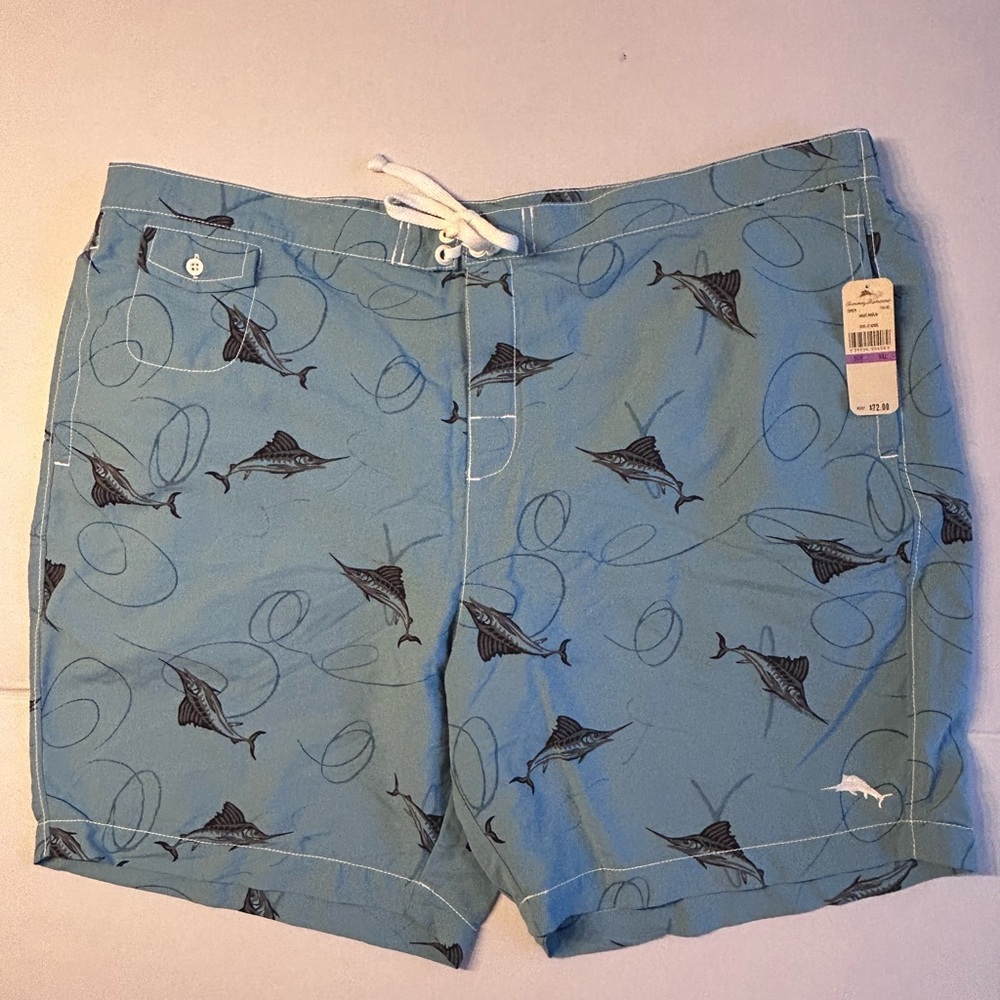 NWT $72 Tommy Bahama Magic Marlin Swim Trunks 7” Light Azure Size XXL Nylon